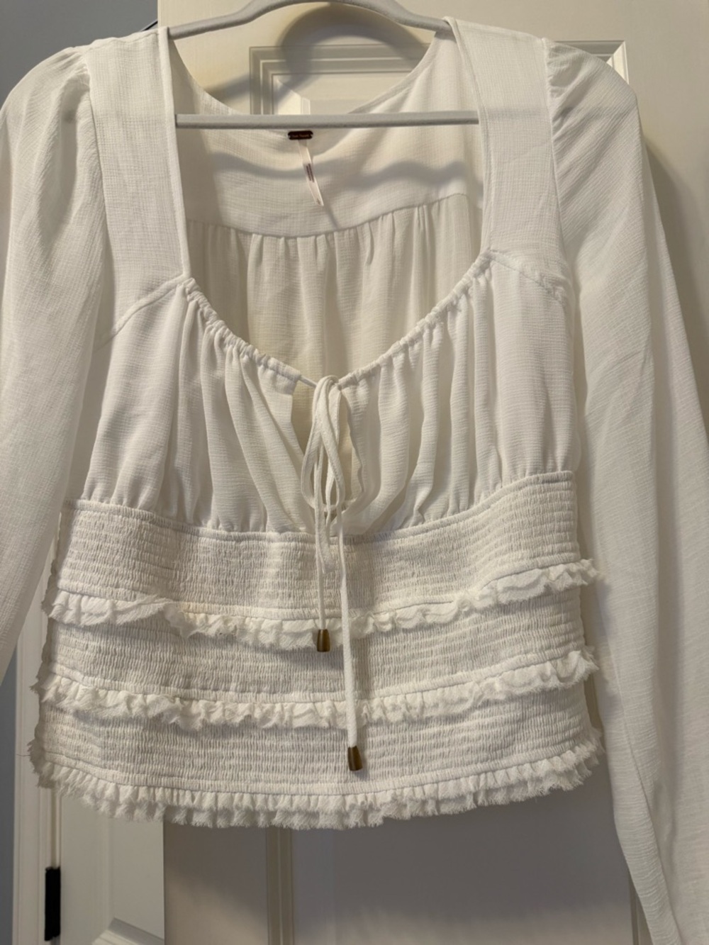 Free People White Smocked Cropped Blouse